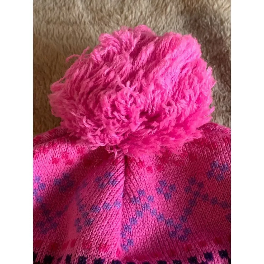 Disney Frozen Knit Pom Beanie Kids Pink Princess Winter Hat Elsa and Anna Nordic